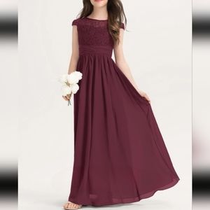 A-line Scoop Floor-Length Chiffon Lace Junior Bridesmaid Dress - Size: Jrs 16